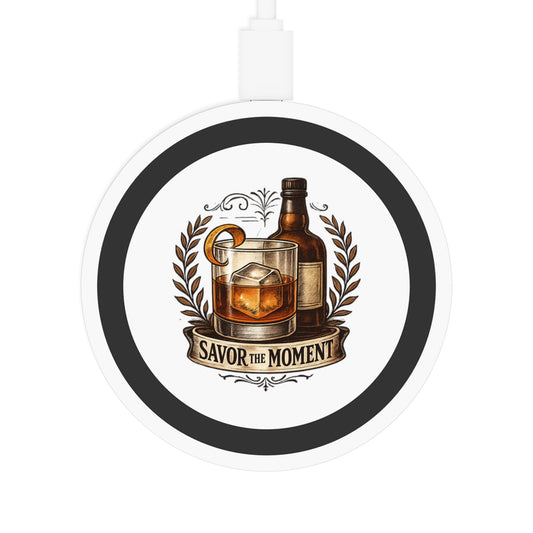 Wireless Charging Pad — "Savor the Moment" Whiskey Glass Design (free shipping)