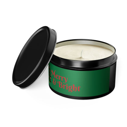 Merry & Bright Christmas eco-friendly Tin Candle — Holiday Scented Soy Candle- the give back candle collection