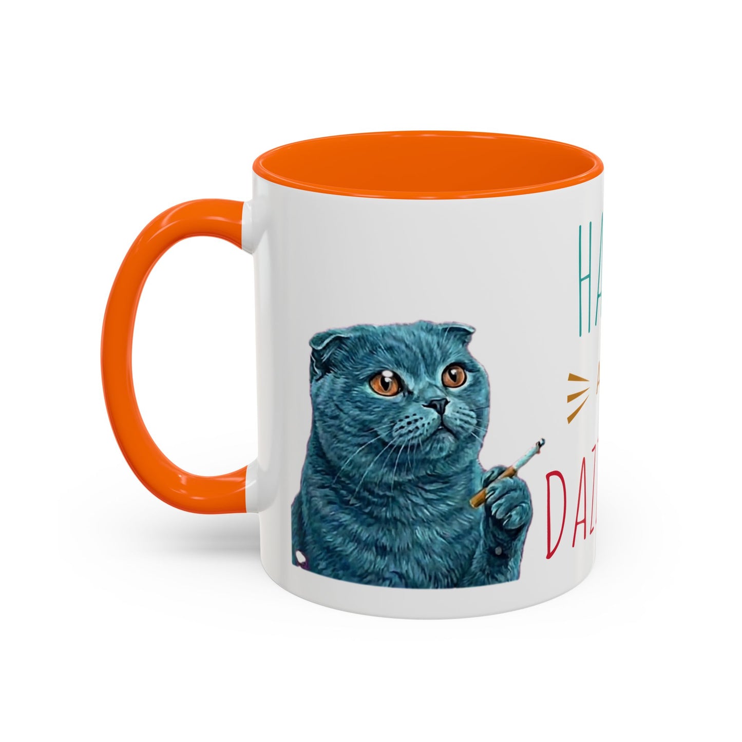 Happy and Dazzling Accent Coffee Mug — Cute Cat Art, Motivational Tea & Coffee Cup (free shipping)