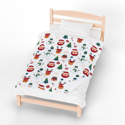 Christmas Character Velveteen Plush Blanket — Reindeer, Santa & Snowman Holiday Throw (free shipping)