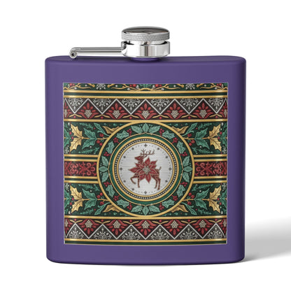 Holiday Poinsettia Flask — 6oz Stainless Steel Christmas Hip Flask (free shipping)