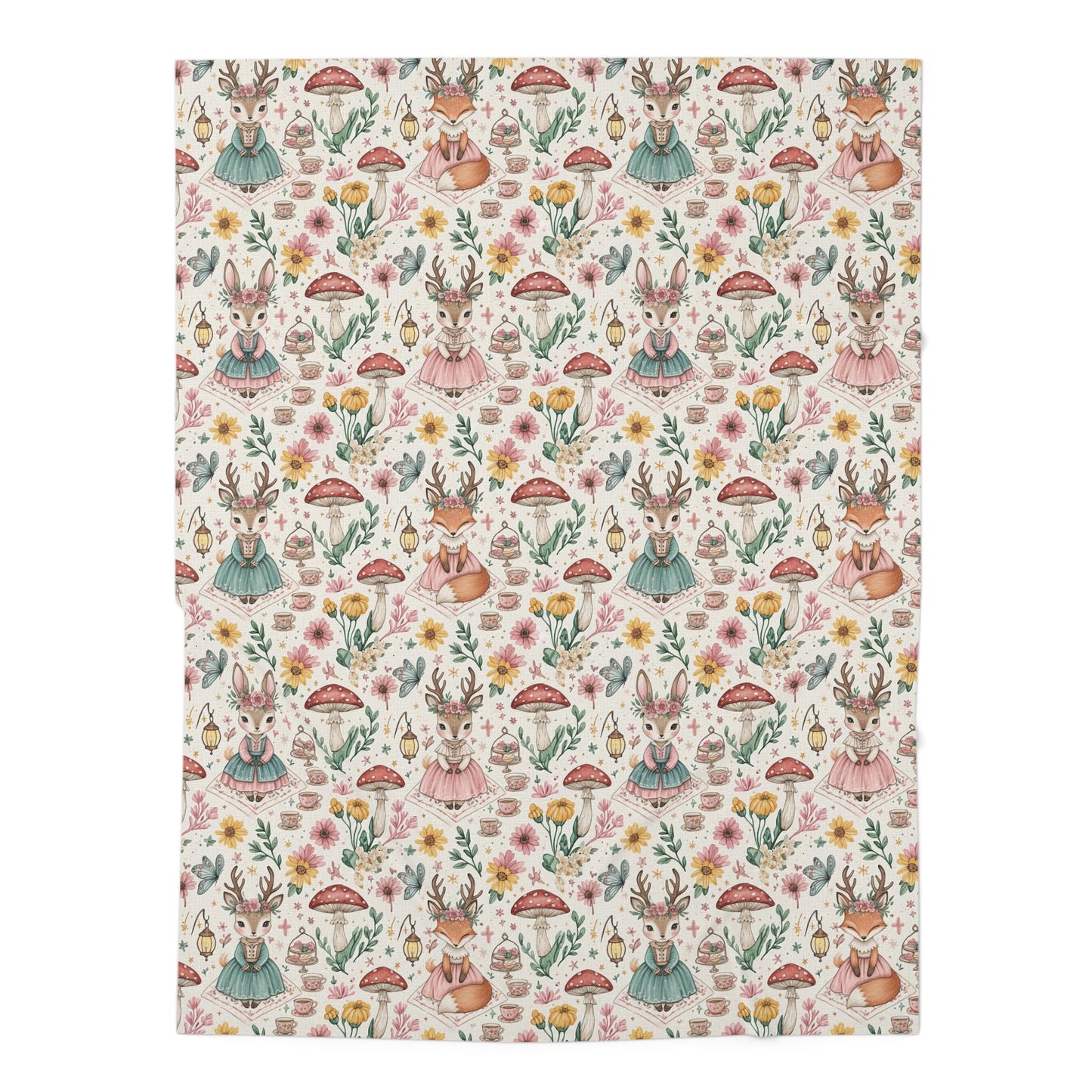 Boho Woodland Friends Baby Swaddle Blanket — Floral Deer & Fox Nursery Wrap