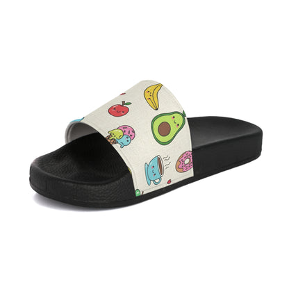 Women's Slide Sandals Whimsical Foodie Doodles / Cute Snack Attack