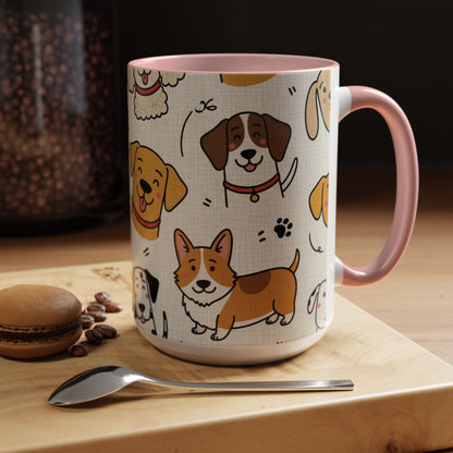 Cute Dog Pattern Accent Coffee Mug – Cute Cartoon Puppies 11/15oz