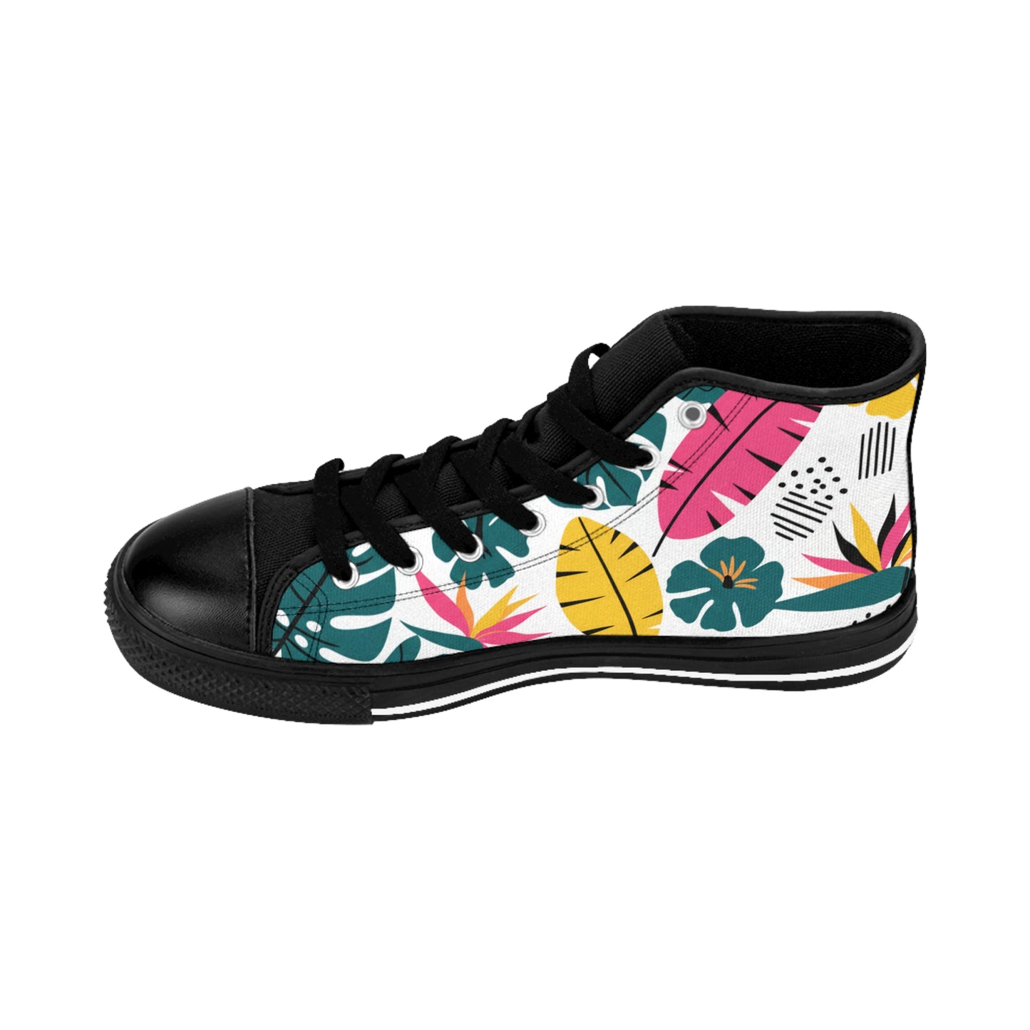 Men's Tropical Leaf High-Top Sneakers — Colorful Floral Men’s Classic Sneakers (free shipping)
