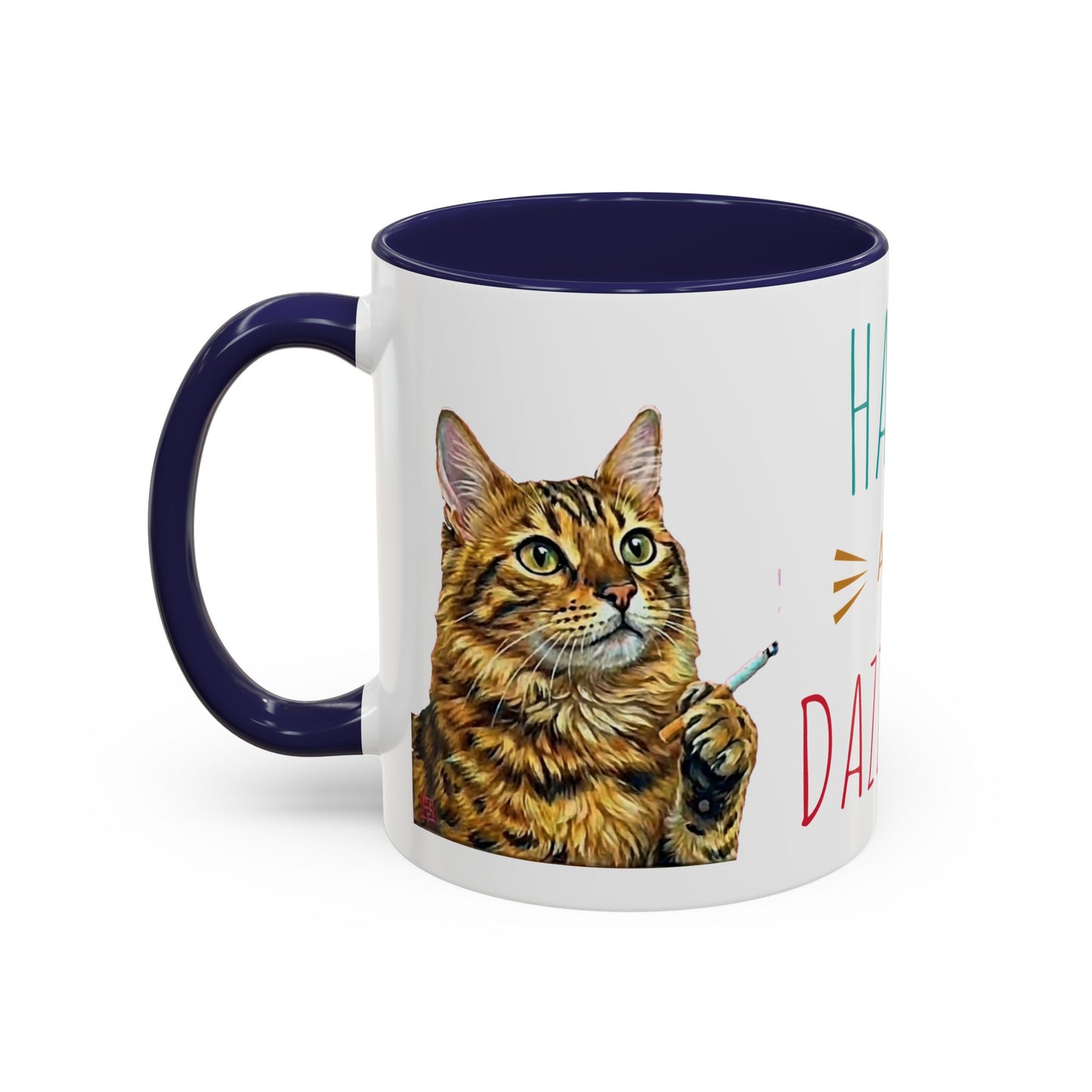 Happy and Dazzling smoking Cat Coffee Mug- cat smoking cigarette- funny (free shipping)