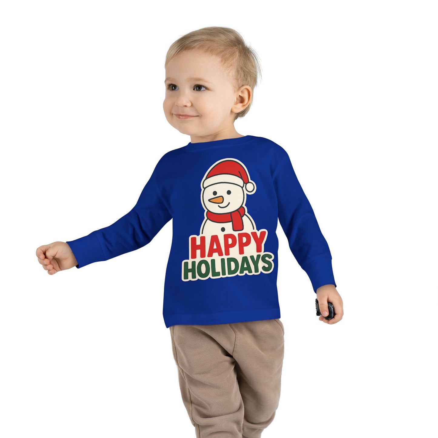 Toddler Long Sleeve Tee — 'Happy Holidays' Snowman Kids Christmas Shirt
