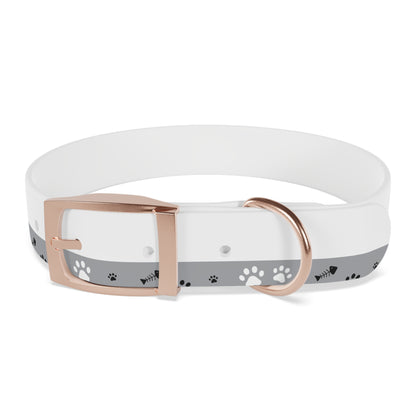 Grey Paw Print Dog Collar — Cute Bone & Paw Design, Durable Adjustable Pet Collar