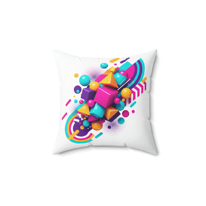 Abstract Geometric Throw Pillow — Colorful 3D Shapes Decorative Accent (free shipping)