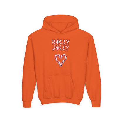 Youth Hoodie — "Holly Jolly" Candy Cane Heart Christmas Sweatshirt