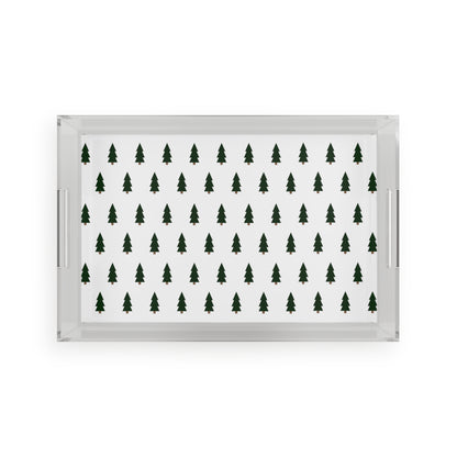 Festive Acrylic Serving Tray with Pine Tree Design