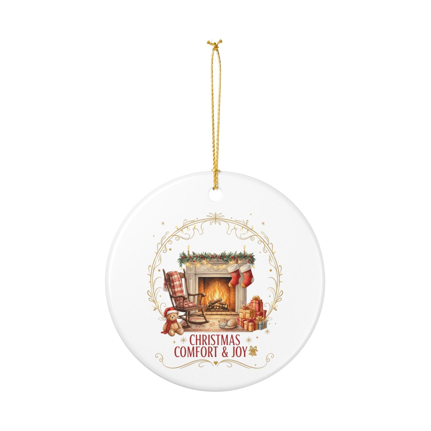 Ceramic Ornament — "Christmas Comfort & Joy" Fireplace Holiday Decoration