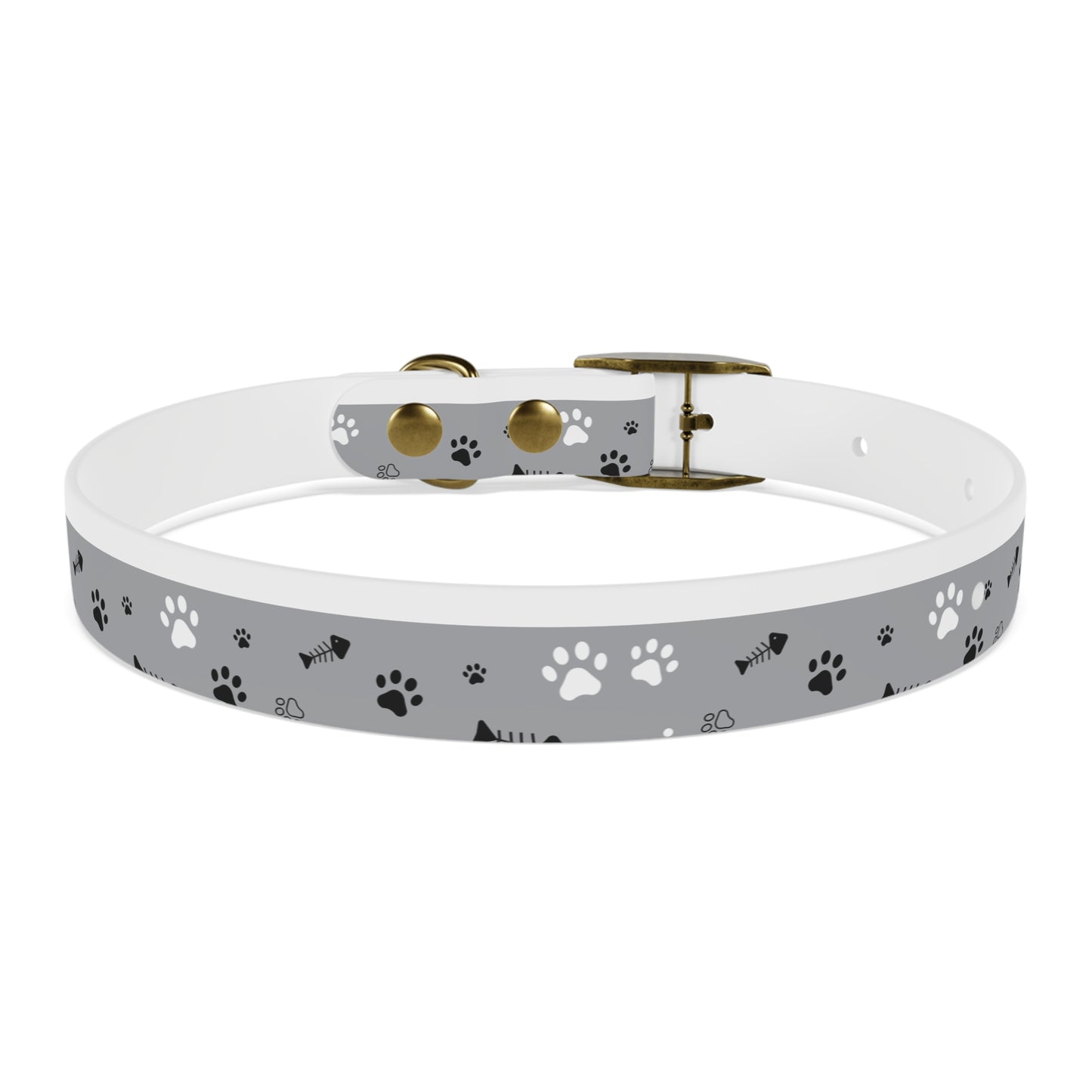 Grey Paw Print Dog Collar — Cute Bone & Paw Design, Durable Adjustable Pet Collar