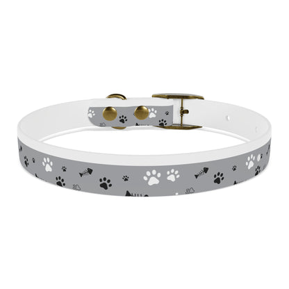 Grey Paw Print Dog Collar — Cute Bone & Paw Design, Durable Adjustable Pet Collar