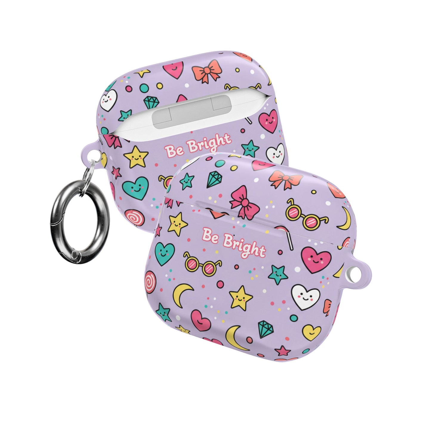 Be Bright Purple Kawaii AirPod Case — Cute Star, Heart & Moon Protective Cover (free shipping)
