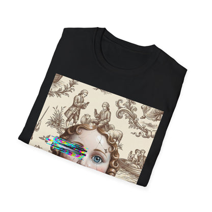 Vintage Doll Face Tee with Glitch Paint Splash