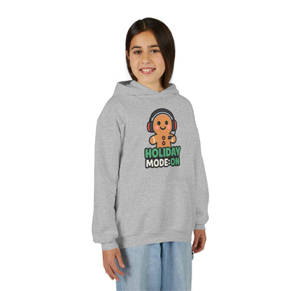 Youth Hoodie — 'Holiday Mode On' Gingerbread Headphone Christmas Sweatshirt