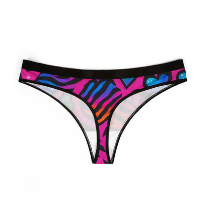 bright 90s rainbow sticker animal-print pattern (leopard + zebra + tiger), neon colors, sparkles, hearts, seamless repeat tile Women's Thong – Colorful Animal Print Lingerie