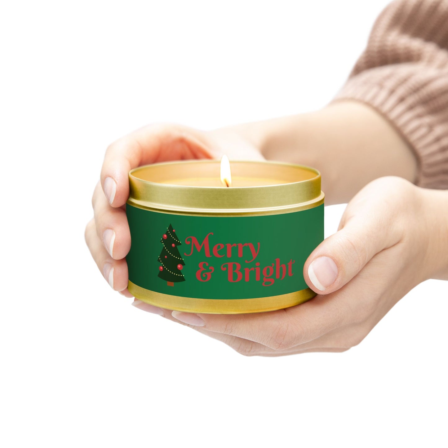 Merry & Bright Christmas eco-friendly Tin Candle — Holiday Scented Soy Candle- the give back candle collection