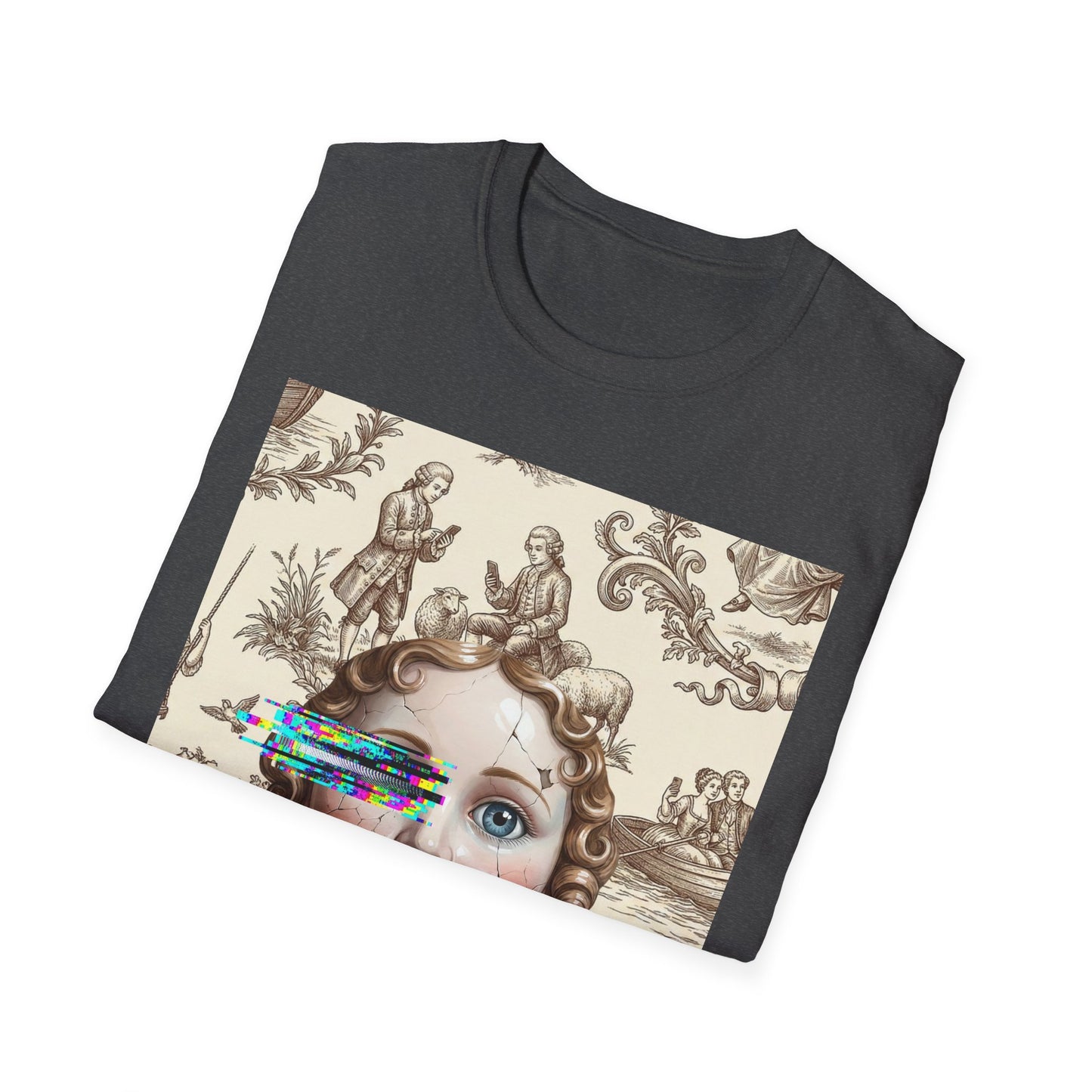 Vintage Doll Face Tee with Glitch Paint Splash