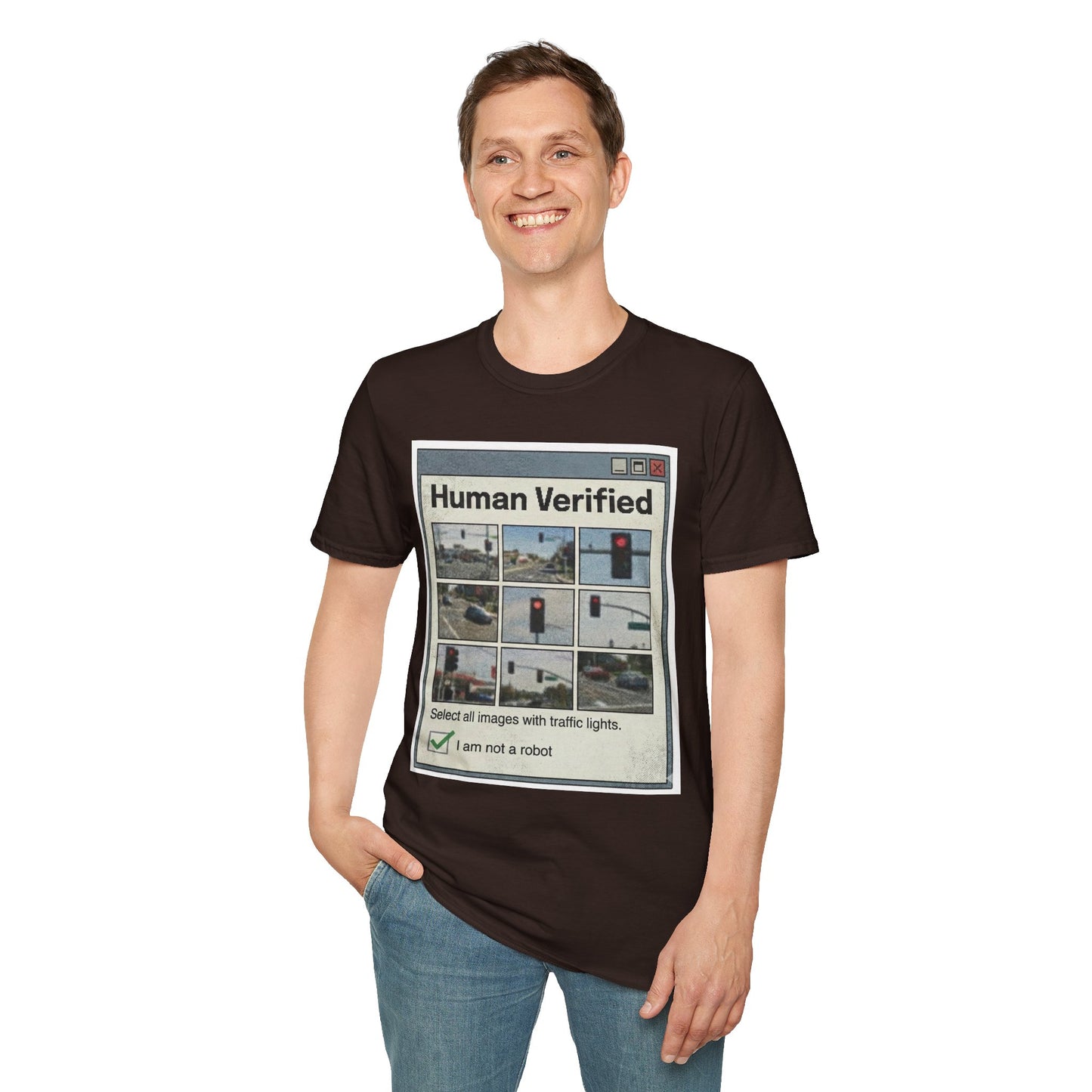 Human Verified T-Shirt – CAPTCHA Traffic Light Graphic Shirt