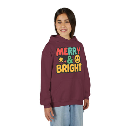 Youth Hoodie — 'Merry & Bright' Colorful Holiday Kids Sweatshirt