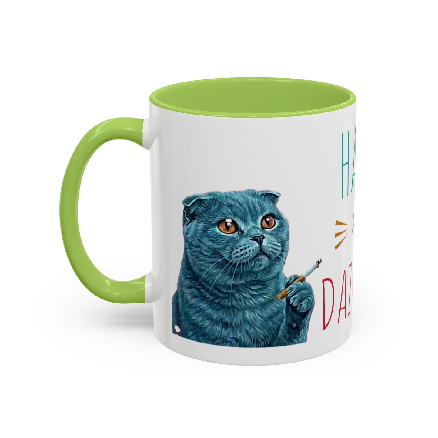 Happy and Dazzling Accent Coffee Mug — Cute Cat Art, Motivational Tea & Coffee Cup (free shipping)