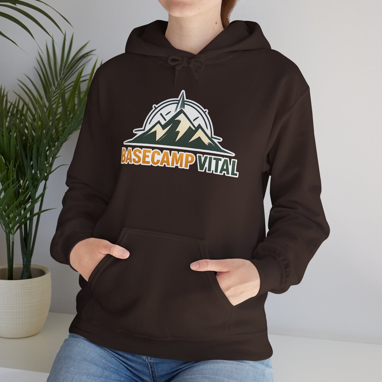 Base Camp Vital Outdoor Fleece Hoodie | Mountain Compass Graphic Pullover | 50/50 Midweight Trail Hoodie  Vital Hoodie  (free shipping)
