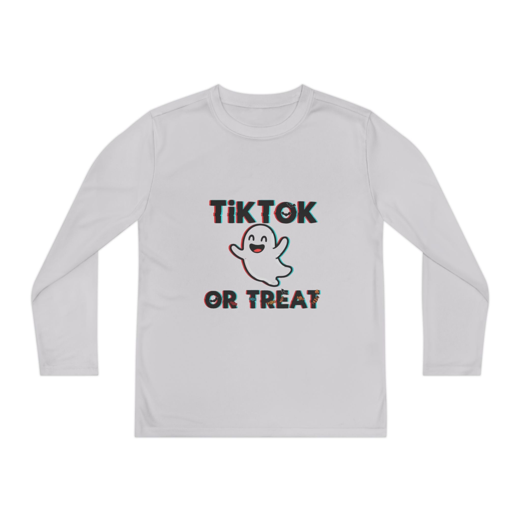 TikTok Halloween Long Sleeve Tee, Youth Costume Shirt, Spooky Apparel, Trick or Treat Top, Youth Ghost Halloween Shirt