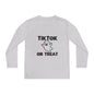 TikTok Halloween Long Sleeve Tee, Youth Costume Shirt, Spooky Apparel, Trick or Treat Top, Youth Ghost Halloween Shirt