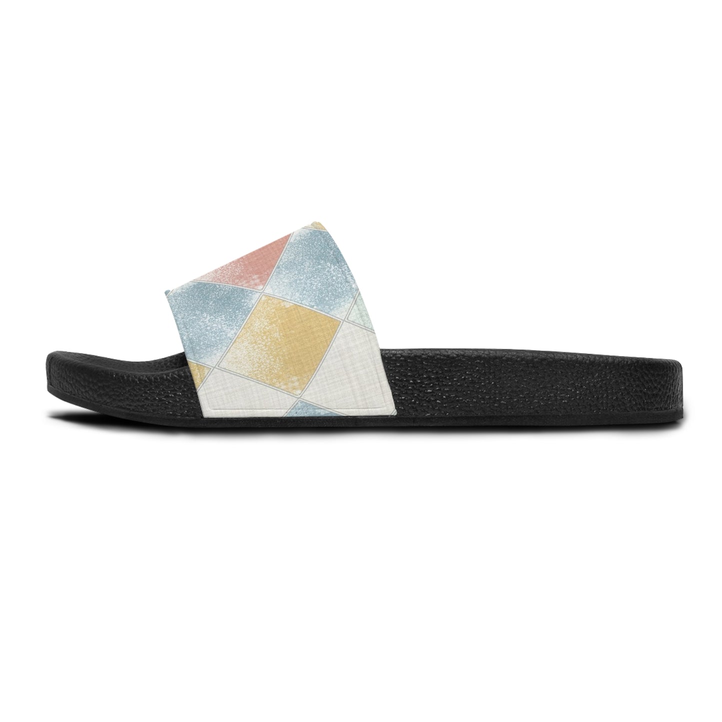 Women's Slide Sandals Soft Geometric Grid with Textured Fill