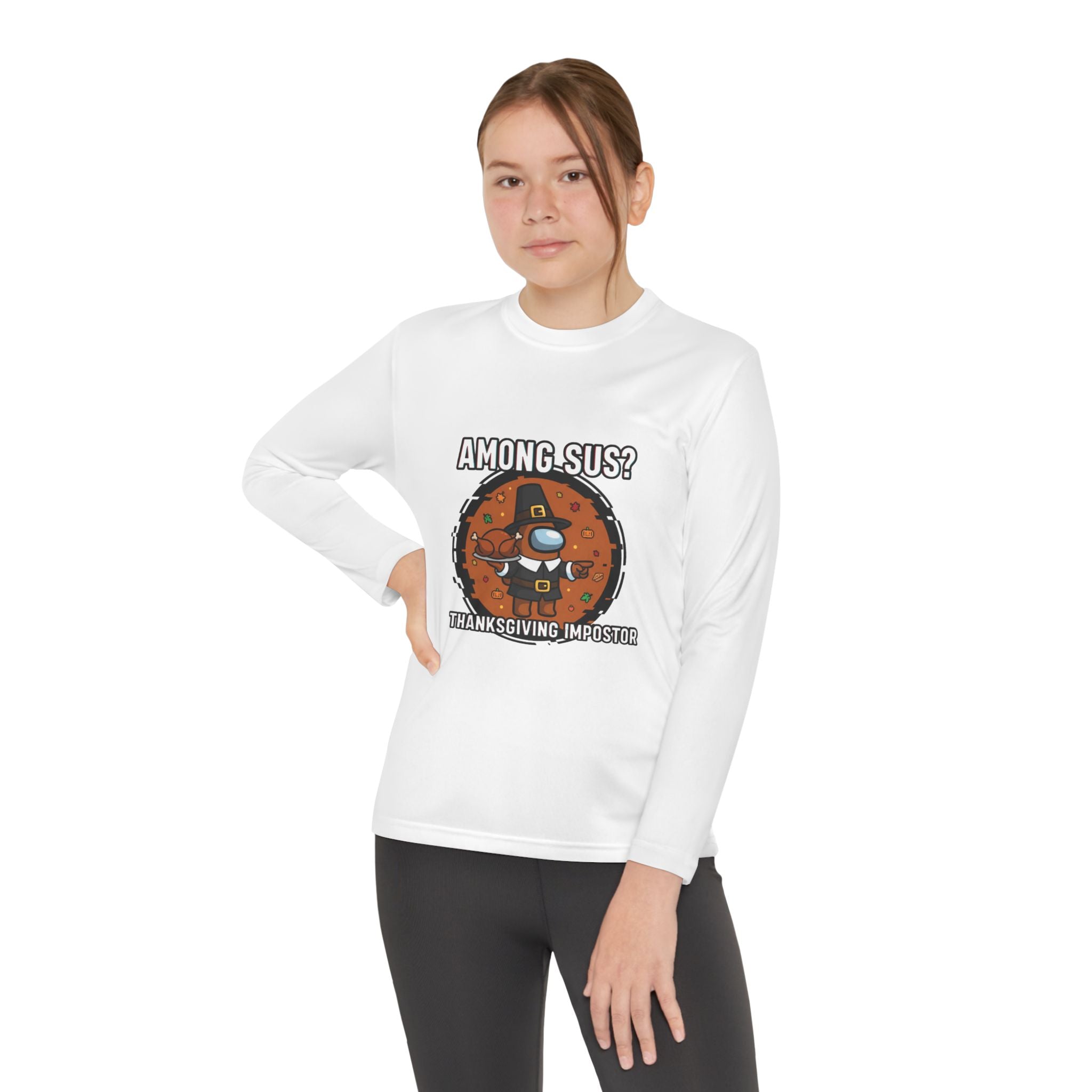 Among Sus? Thanksgiving Impostor Youth Tee, Fun Youth T-Shirt, Gamer Apparel for Kids, Long Sleeve Graphic Tee, Funny Thanksgiving Gift