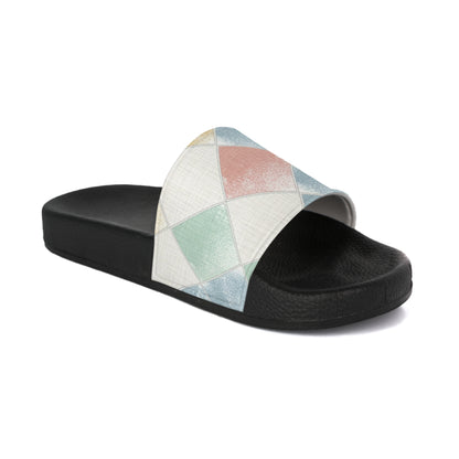 Women's Slide Sandals Soft Geometric Grid with Textured Fill