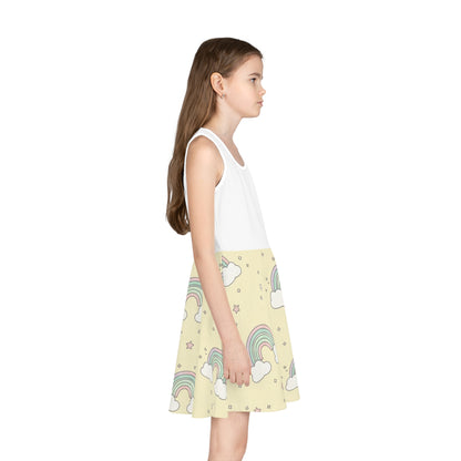 Girls Rainbow Sundress – Pastel Clouds & Stars Sleeveless Dress