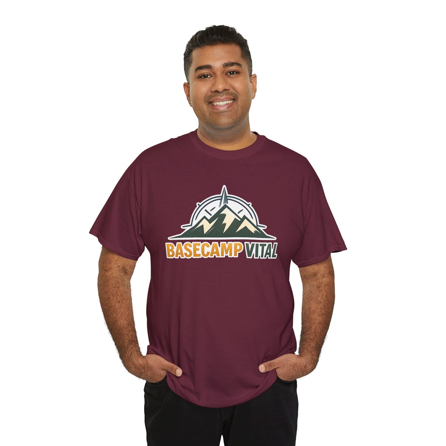 Base Camp Vital Mountain Compass Crewneck T-Shirt | Outdoor Hiking Graphic Tee | Midweight Cotton Trail Shirt (free shipping)
