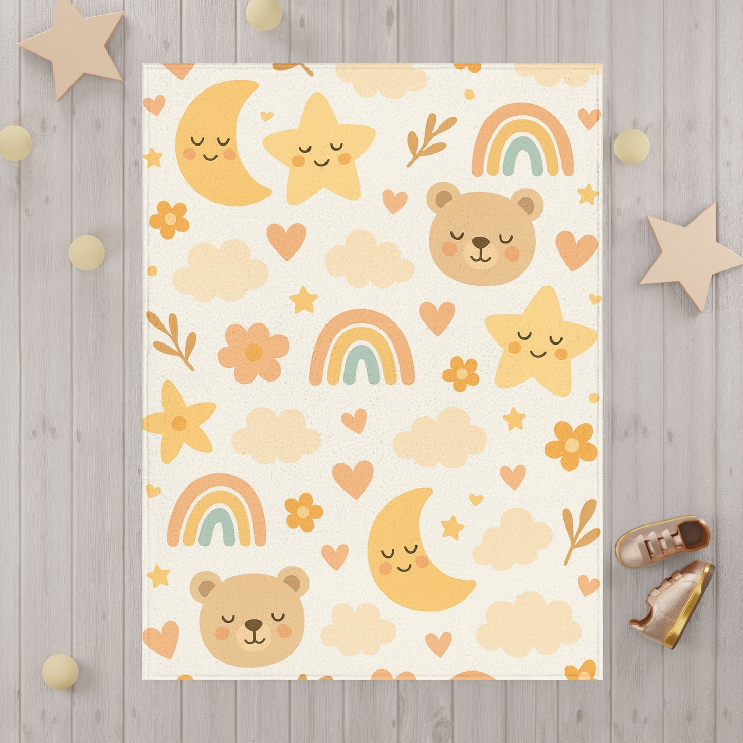 Cozy Toddler Blanket with Cute Bears and Rainbows