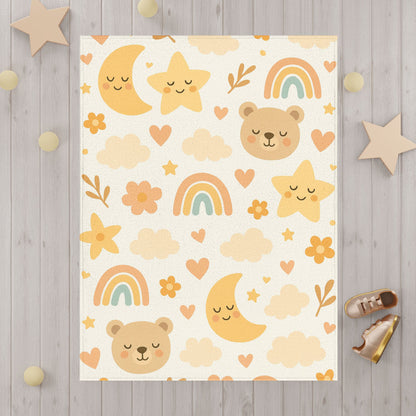 Cozy Toddler Blanket with Cute Bears and Rainbows