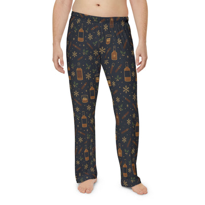 Whiskey Night Pajama Pants — Men’s Cozy Lounge Sleepwear with Bottle & Snowflake Print