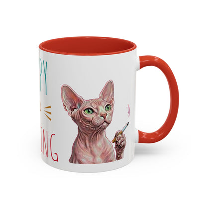 Happy and Dazzling smoking Cat Coffee Mug — Sphynx Cat Accent Mug (11/15oz) (free shipping)