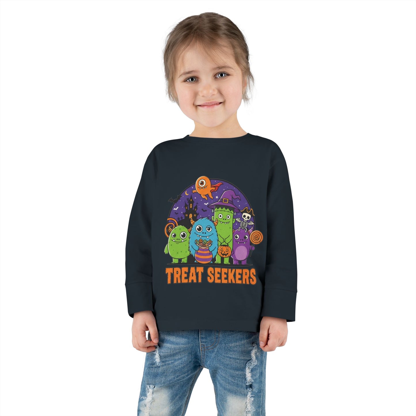 Toddler Halloween Long Sleeve Tee - Cute Treat Seekers Graphic, Kids Halloween Shirt, Trick-or-Treat Top, Fall Celebration Clothes