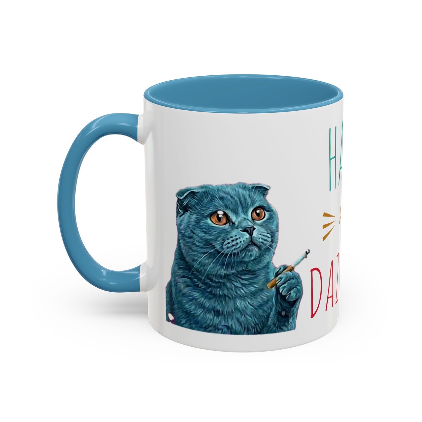 Happy and Dazzling Accent Coffee Mug — Cute Cat Art, Motivational Tea & Coffee Cup (free shipping)