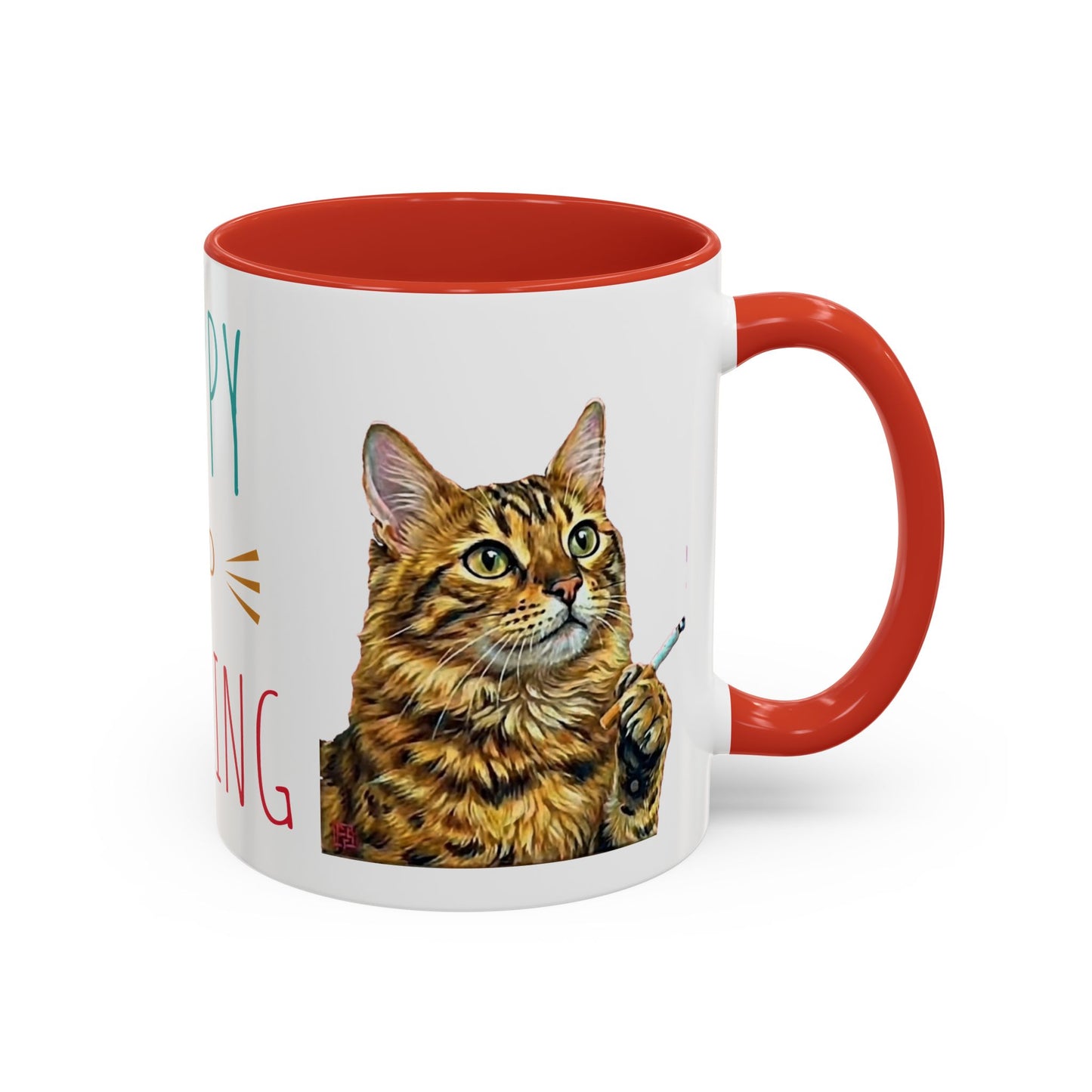 Happy and Dazzling smoking Cat Coffee Mug- cat smoking cigarette- funny (free shipping)