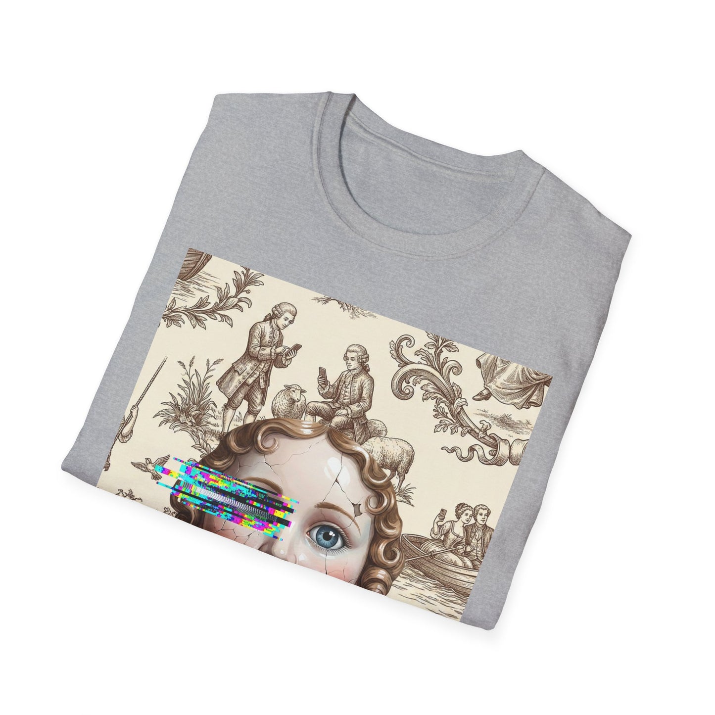 Vintage Doll Face Tee with Glitch Paint Splash