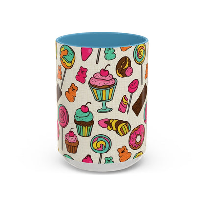 Sweet Treats Coffee Mug — Colorful Candy & Dessert Pattern Accent Mug (11/15oz)