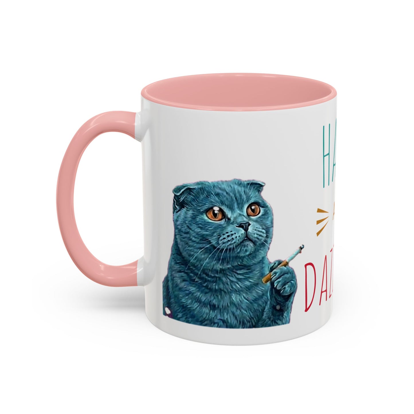 Happy and Dazzling Accent Coffee Mug — Cute Cat Art, Motivational Tea & Coffee Cup (free shipping)