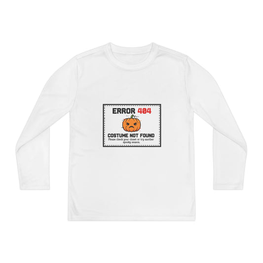 Youth Long Sleeve Halloween Tee, Kids Costume Shirt, Spooky Error 404 Top, Funny Trick-or-Treat Apparel, Halloween Party Outfit