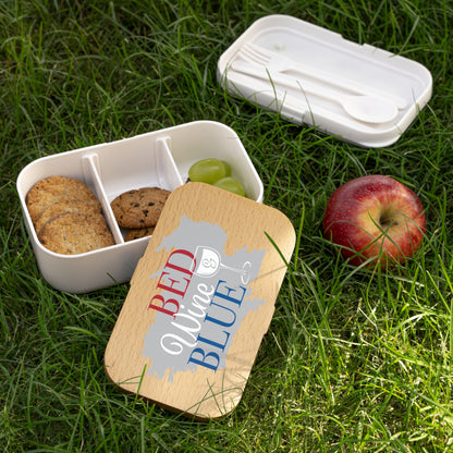 Stylish Bento Lunch Box - "Bed, Wine & Blue" Design