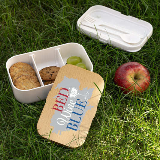 Stylish Bento Lunch Box - "Bed, Wine & Blue" Design