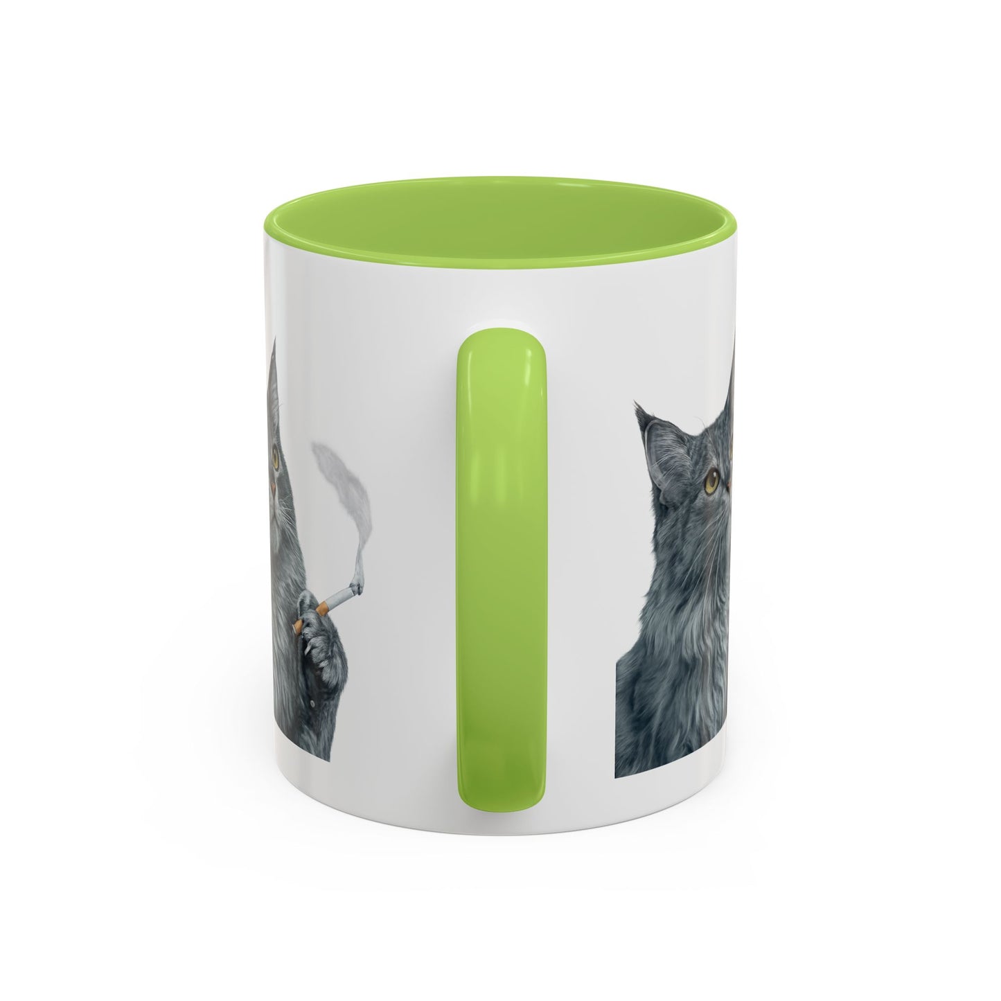 Happy and Dazzling smoking Cat Coffee Mug — Cute Cat smoking a cigarette Illustration Accent Mug (11/15 oz) (free shipping)