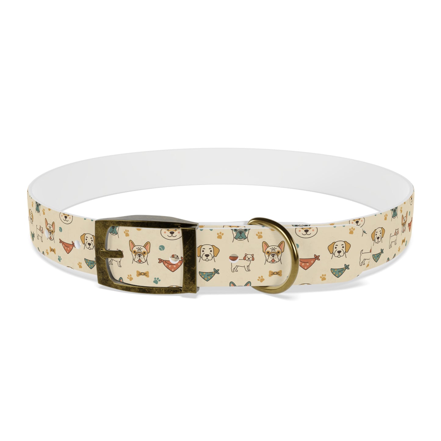 Cute Cartoon Dogs Dog Collar — Beige Puppy Pattern Adjustable Collar